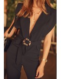 Elegant jumpsuit with a collar, navy blue FG573 - Online store - Boutique